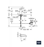 MEDIDAS MONOMANDO LAVABO APERTURA FRIO BAUEDGE GROHE